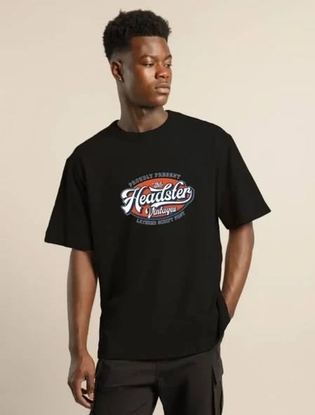 ERKEK Baskılı Oversize T-Shirt - Siyah 8380680 ürün görseli 1
