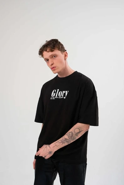 Erkek Bisiklet Yaka Baskılı Oversize T-Shirt - Siyah 8380844 ürün görseli 1