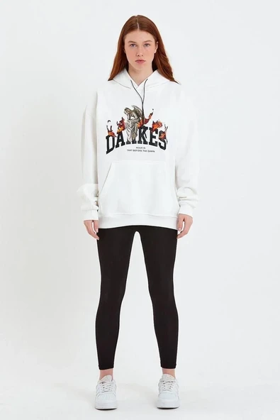 Kadın DANKES Baskılı Kapüşonlu Sweat - Beyaz - Resim 2