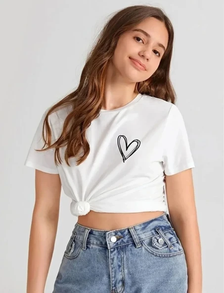 Kız Çocuk Bisiklet Yaka Baskılı T-Shirt - Beyaz 8380725 ürün görseli 1