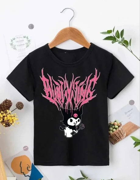 Kız Çocuk Bisiklet Yaka Baskılı T-Shirt - Siyah 8380706 ürün görseli 1
