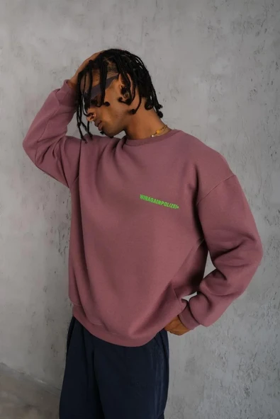 Erkek Baskılı Sweat - Gül Kurusu - Resim 2