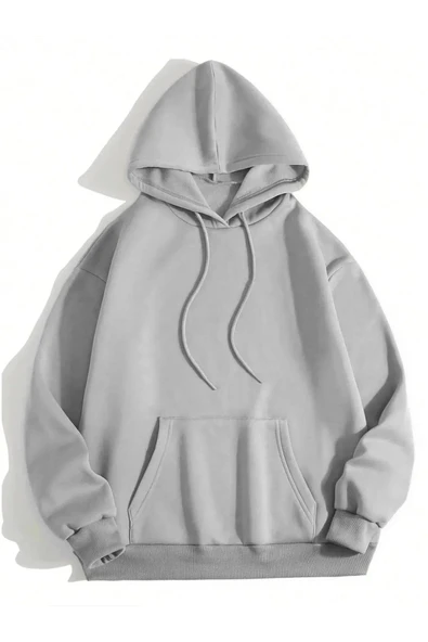 Erkek Düz Kapüşonlu Sweat - Boyalı Gri - Resim 2