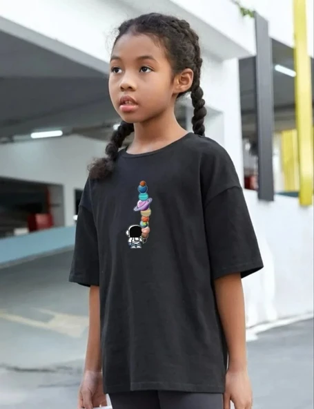 Çocuk Unisex Baskılı T-Shirt - Siyah 8380666 ürün görseli 1