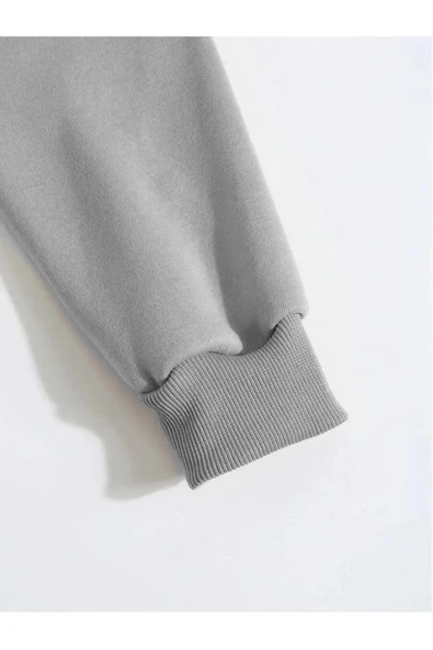 Erkek Düz Kapüşonlu Sweat - Boyalı Gri - Resim 4