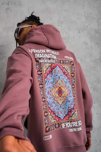 Erkek Kilim Desen Kapüşonlu Sweat - Gül Kurusu ürün görseli 1