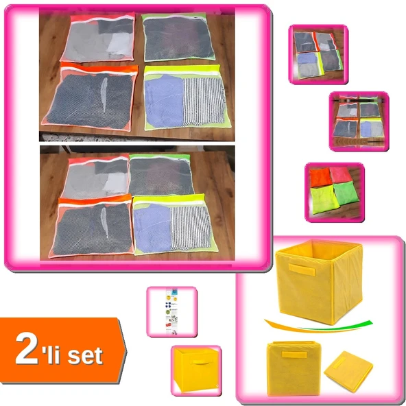 4 Adet 4 Renk Fermuarlı Bavul İçi Düzenleyici + Sarı Dolap İçi Düzenleyici Kutu - 2li Set X7Z1H7 ürün görseli 1