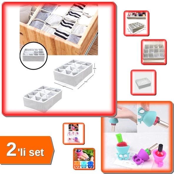 12 Bölmeli Pratik Çekmece Düzenleyici + 2 Adet Oje Tutucu - Organize Edici Set XZ5P1 ürün görseli 1