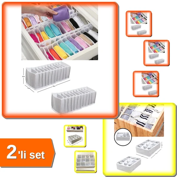 10 Gözlü M Beden Akordiyon Çekmece Düzenleyici + 12 Bölmeli Çekmece Organizer - 2li Set Z8U0P2 ürün görseli 1