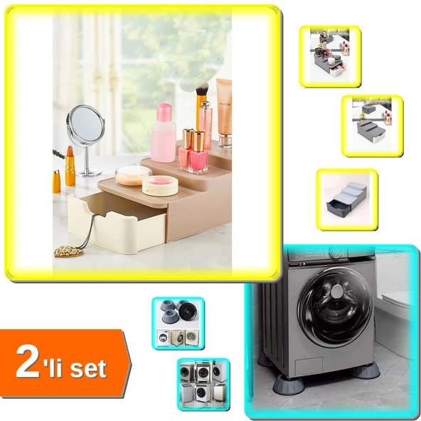 Compact Çekmeceli Standlı Makyaj Organizeri + Çamaşır Makinesi 4 Adet Titreşim Engelleyici - 2li Set ürün görseli 1