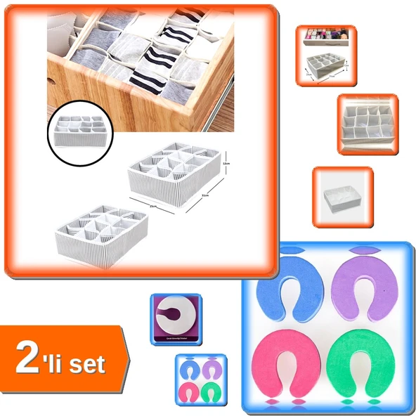 12 Bölmeli Pratik Çekmece Düzenleyici + Kapı Durdurucu Sünger Stoper 1 Adet - 2li Set K8D8E9 ürün görseli 1