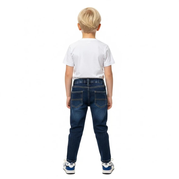 Beli Lastikli Çocuk Kot Pantolon - Resim 4