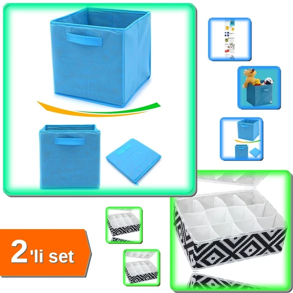 12 Bölmeli Mozaik Desen Organizer + Çok Amaçlı Dolap İçi Düzenleyici Kutu - 2li Set ZX456 ürün görseli 1