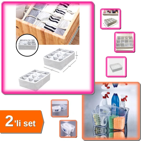 12 Bölmeli Pratik Çekmece Düzenleyici Organizer + Caddy Bölmeli Düzenleyici Sepet - 2li Set TB2ERC ürün görseli 1