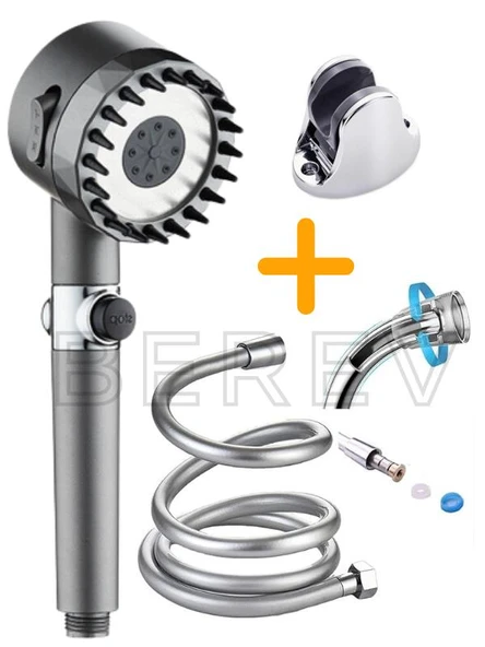 3 Fonksiyonlu Start Stop Tuşlu Filtreli Basınçlı Masaj Etkili Duş Başlığı Krom Pvc Hortum ve Mafsal Set ürün görseli 1