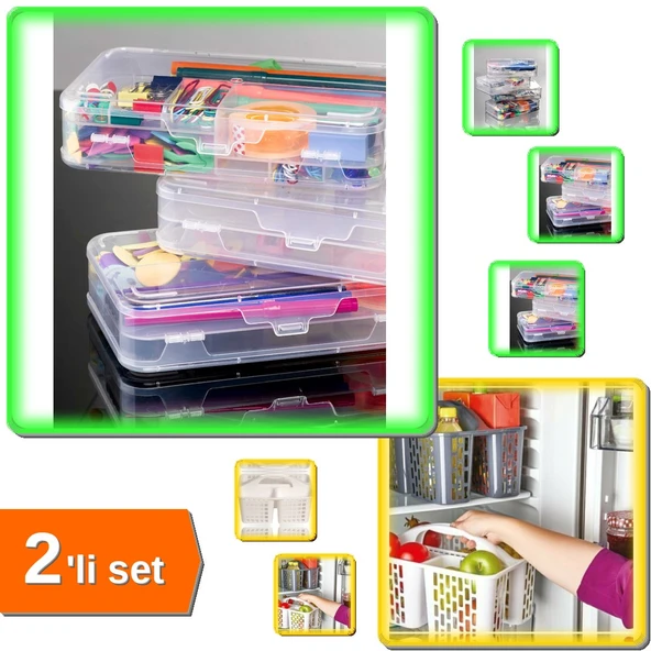 Dolap Organizer Kutusu 2 Katlı + Buzdolabı Düzenleyici Sepet 3 Bölmeli Gri - 2li Set Z5Q5Y7 ürün görseli 1