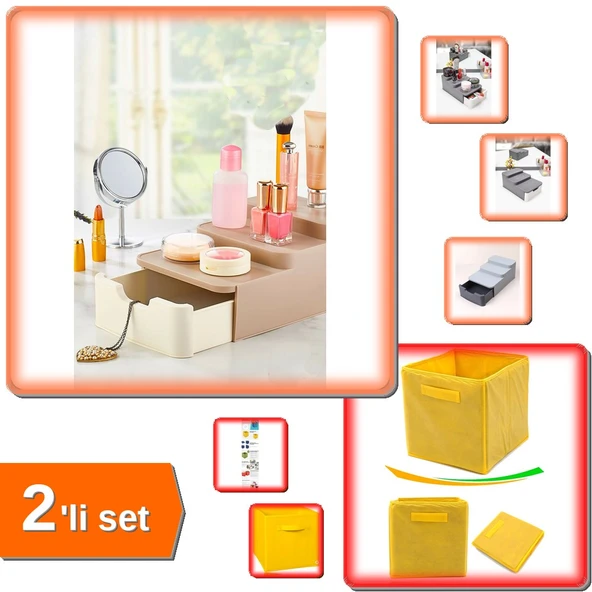 Compact Çekmeceli ve Standlı Düzenleyici + Dolap İçi Düzenleyici Kutu Sarı - 2li Set M4N3G1 ürün görseli 1