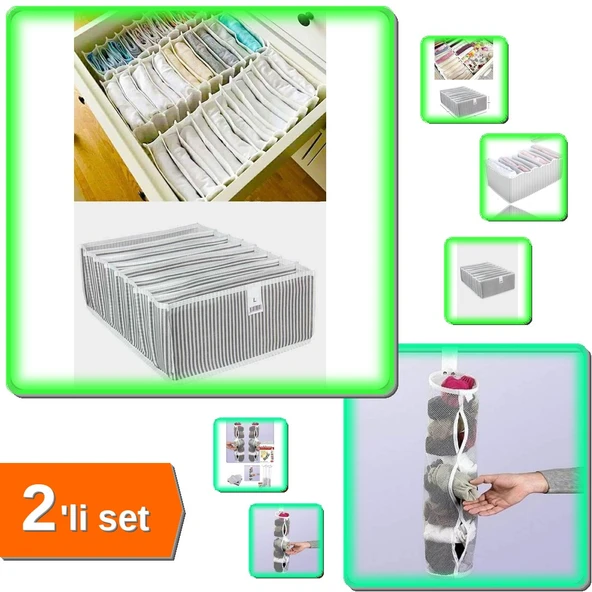 8 Gözlü Akordiyon Çekmece Düzenleyici + Asılabilir Temiz Çorap Düzenleyici - 2li Set X4X1P1 ürün görseli 1
