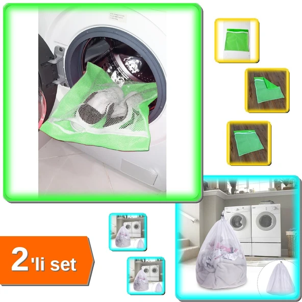 Yeşil Fermuarlı Ayakkabı Yıkama Filesi + Çamaşır Yıkama Filesi Battal Boy - 2li Set Z5X6U5 ürün görseli 1