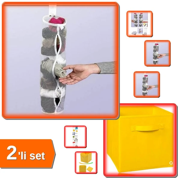 5 Adet Asılabilir Çorap Düzenleyici + Sarı Çok Amaçlı Dolap Kutu - Sarı - 2li Set 7ECWRU ürün görseli 1