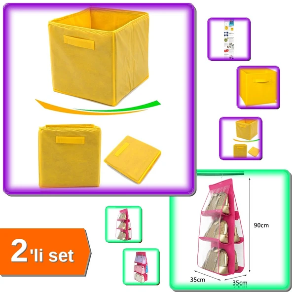 Çok Amaçlı Sarı Dolap İçi Düzenleyici Kutu + 6 Gözlü Pratik Dolap İçi Çanta Pembe - 2li Set V6W0Z9 ürün görseli 1