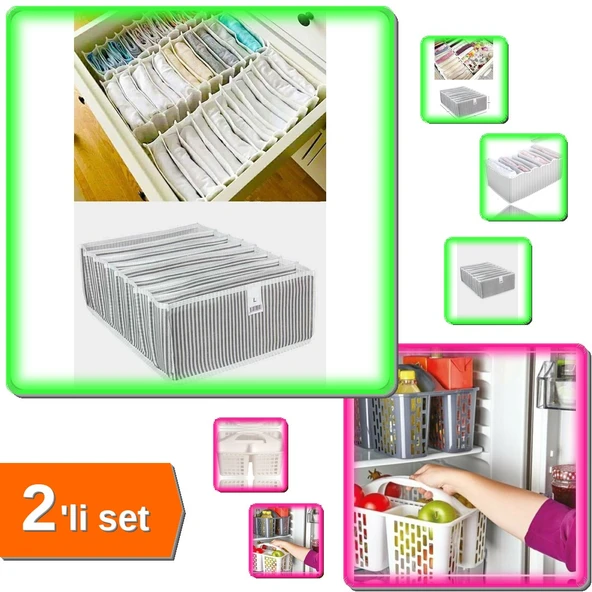 8 Gözlü L Beden Akordiyon Çekmece Düzenleyici + Buzdolabı Düzenleyici Sepet - Gri - 2li Set X0N4U1 ürün görseli 1