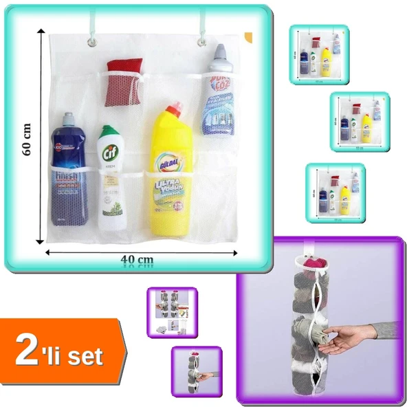 5 Adet Asılabilir Çorap Düzenleyici + 8 Cepli Mutfak Banyo Organizer - 2li Set JJZ01H ürün görseli 1