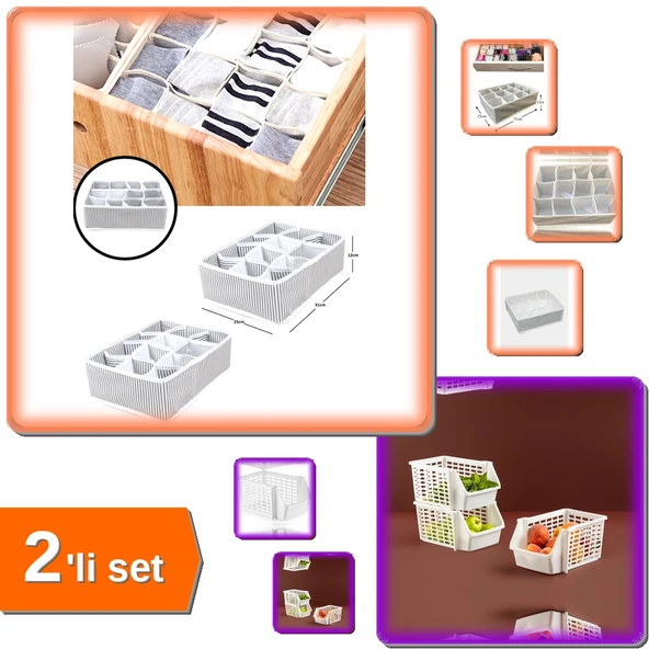 12 Bölmeli Pratik Çekmece Düzenleyici + Katlı Düzenleyici - Kat Kat Düzenleyici - 2li Set X0V8R6 ürün görseli 1