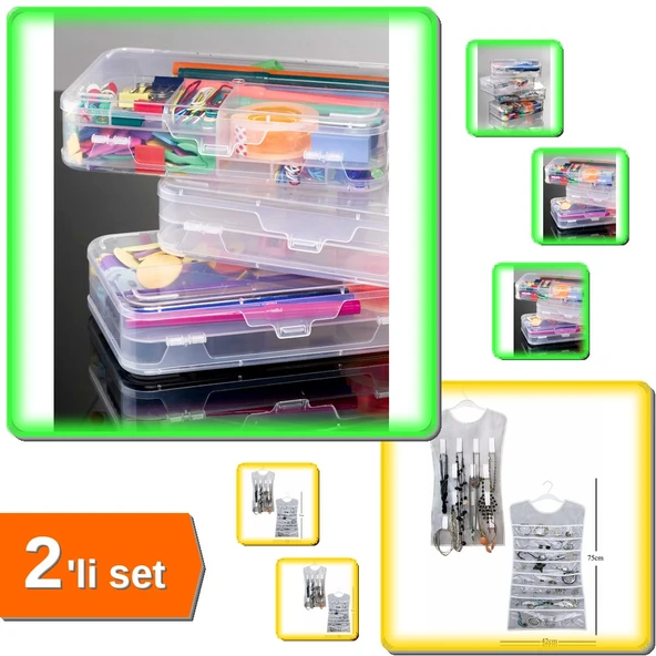 Dolap Organizer Kutusu 2 Katlı + Siyah Çizgili Elbise Şeklinde Takı Organizeri - 2li Set F0H0C8 ürün görseli 1