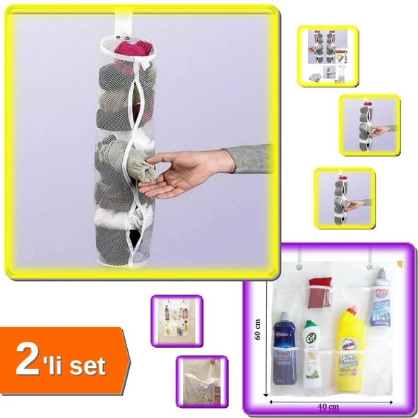 5 Adet Temiz Çorap Düzenleyici + 8 Cepli Bebek Beşik Askılı - 2li Set C4C0K8 ürün görseli 1