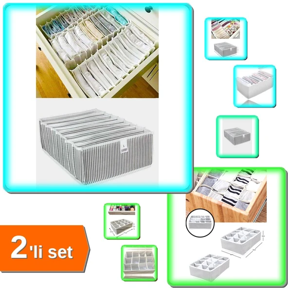 8 Gözlü L Beden Akordiyon Çekmece Düzenleyici + 12 Bölmeli Pratik Çekmece Organizer - 2li Set A4V5N4 ürün görseli 1