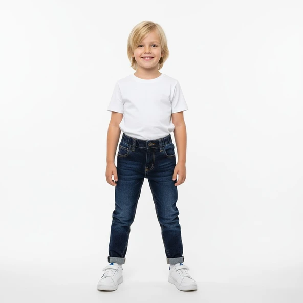 Beli Lastikli Çocuk Kot Pantolon - Resim 3