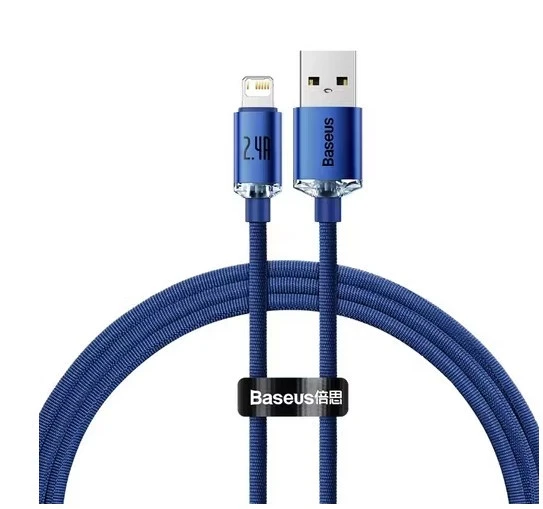 Baseus Crystal Shine Series Fast Charging USB to iP 2.4A 1.2 mt Mavi Data Kablo ürün görseli 1