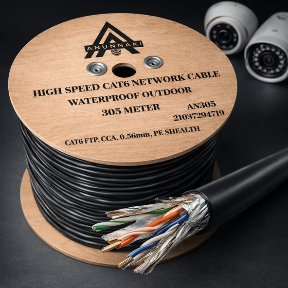 AN305 Cat6 FTP Outdoor Dış Mekan IP Kamera Kablosu 305 Metre PE Ceket Folyolu PoE İnternet Kablosu ürün görseli 1