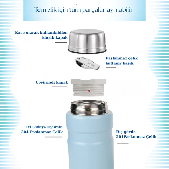 750 mlPaslanmaz Çelik Yemek Termosu-Çelik Kaşıklı - Resim 4