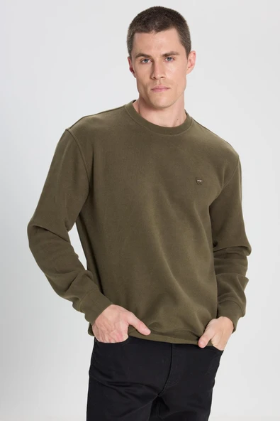 Selanik Bisiklet Yaka Sweatshirt Khaki Khaki XL ürün görseli 1