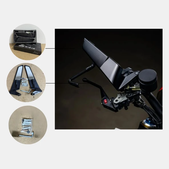 HMAPART H2 Gidon Bağlantılı Katlanabilir Ayna Takımı 8 mm - 10 mm (B) ürün görseli 1