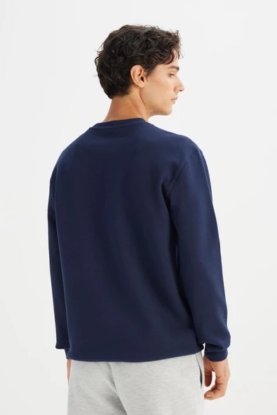 Erkek Baskılı Sweatshirt DarKNavy DarKNavy M - Resim 2