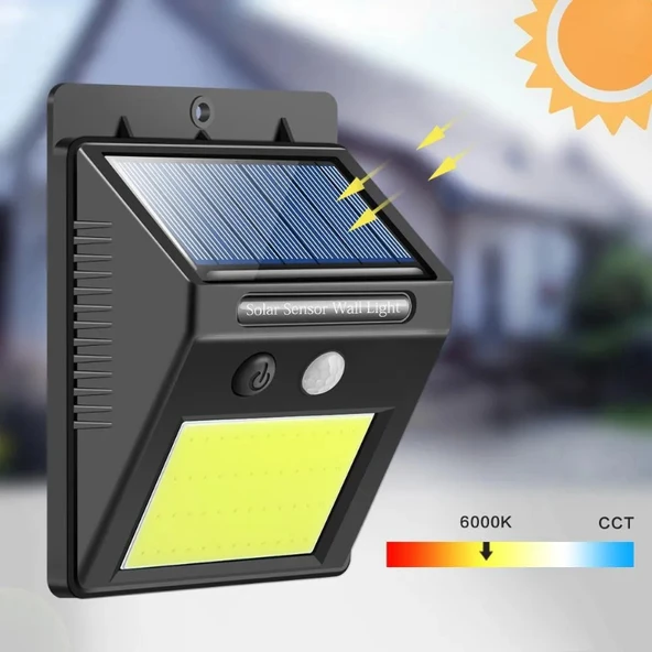 Solar 48 LED Bahçe Lambası - Geniş Açılı Panel - Duvara Monte - Resim 2