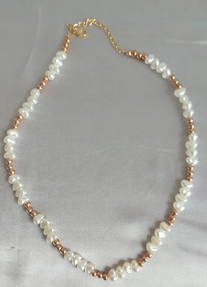 Barok Inci Kısa Kolye ve bileklik set - Resim 3