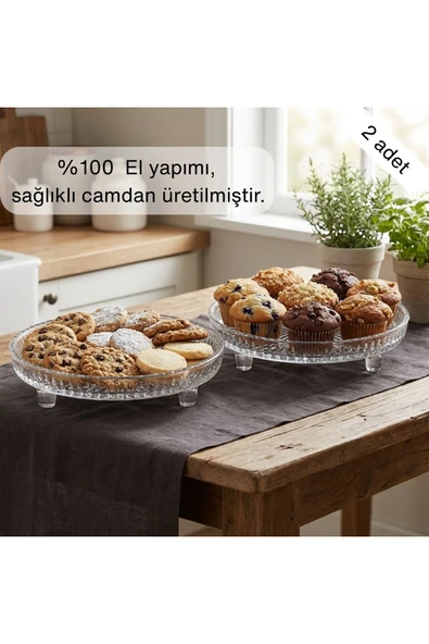 Selen Concept Örgü Model Cam Ayaklı Sunumluk 2'li Set ürün görseli 1