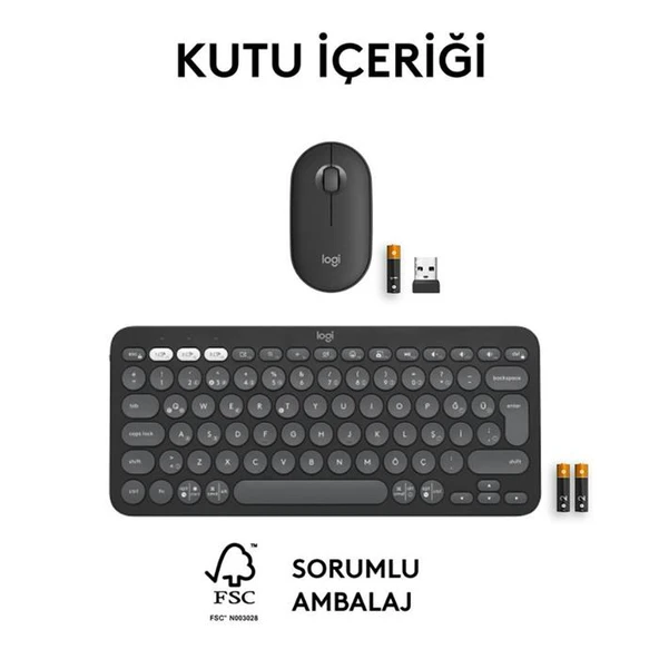 Logitech Pebble 2 Combo 920-012245 Siyah TKL Kablosuz Klavye Mouse Seti - Resim 2