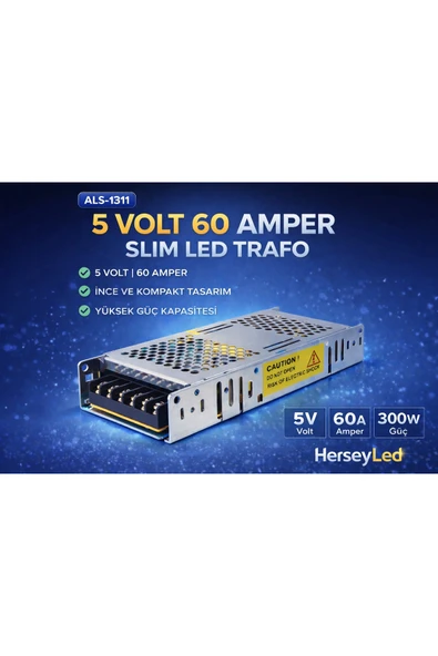 ALLES 5 VOLT 60 AMPER SLIM LED TRAFO ALS-1311 ürün görseli 1