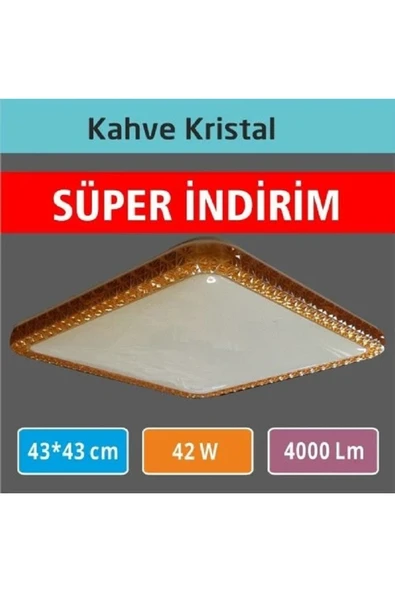 ERBAY 43x43 Kahve Kristal Kapak Sıva Üstü Led Armatür Dekaratif Tavan Armatür 42w ürün görseli 1