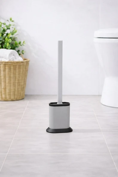 Silikon Tuvalet Fırçası Pratik Silikon Wc Klozet Fırçası Oval Gri  S-210 ürün görseli 1