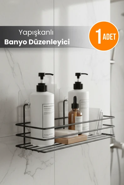 Yapışkanlı Paslanmaz Siyah Banyo Düzenleyici Organizer - Şampuanlık ürün görseli 1