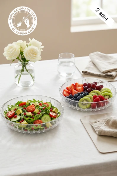 Selen Concept Sieana Model El Yapımı Cam Salata ve Meyve Kasesi 2'li Set ürün görseli 1