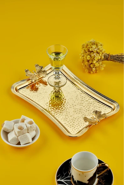Cooker Kelebekli Metal Dikdörtgen Gold Sunum Tepsisi 27x18 cm CKR3173 ürün görseli 1