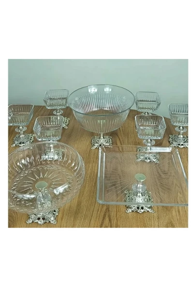 ASSA BAZAAR Gold Detaylı Metal Ayaklı Sunum & Servis Seti – Magnolia Pasta, Çay & Kurabiyelik ürün görseli 1