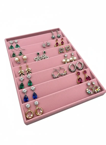 Saray Bosna Model Süet Kumaş Pembe Renk 34/24 Cm Dikine Küpe Standı ürün görseli 1